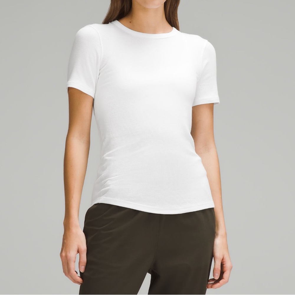 Lululemon Hold Tight White Ribbed Modal Short Sleeve Top